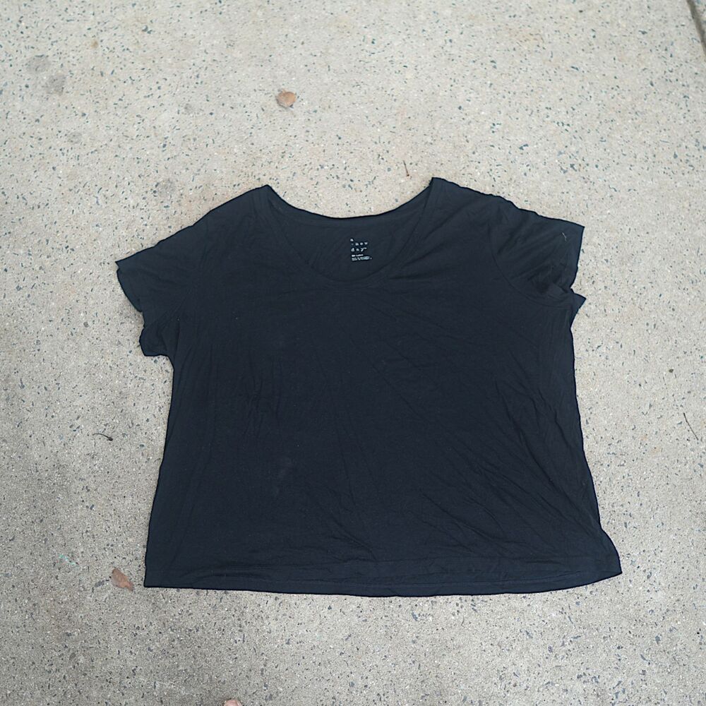 A New Day Black Scoop Neck Short Sleeve T-Shirt Tee Top Plus Size XXL 2XL Soft